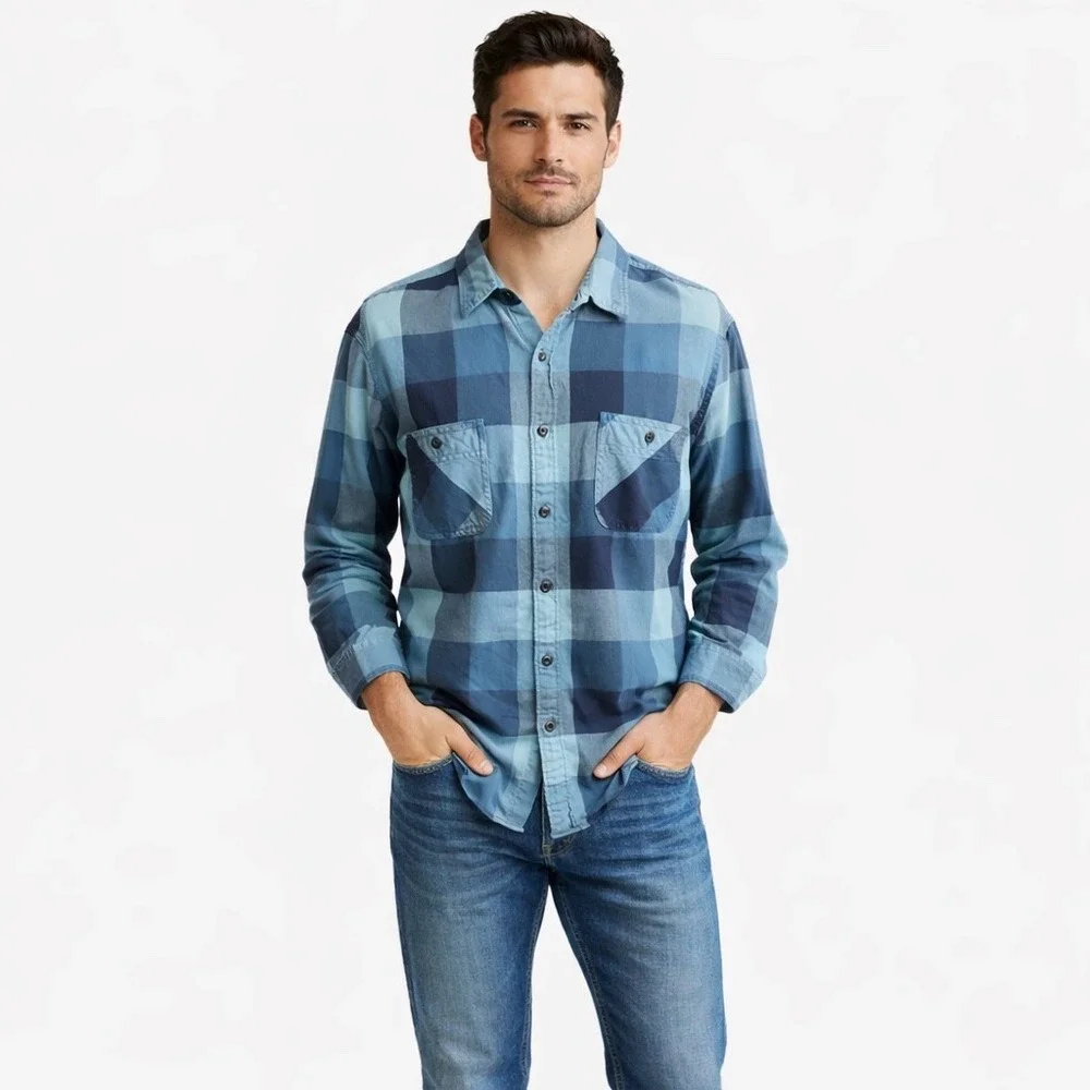 J. Crew Men's Y2K Plaid Print Long Sleeve Cotton Flannel Button Down Shirt Sz XL